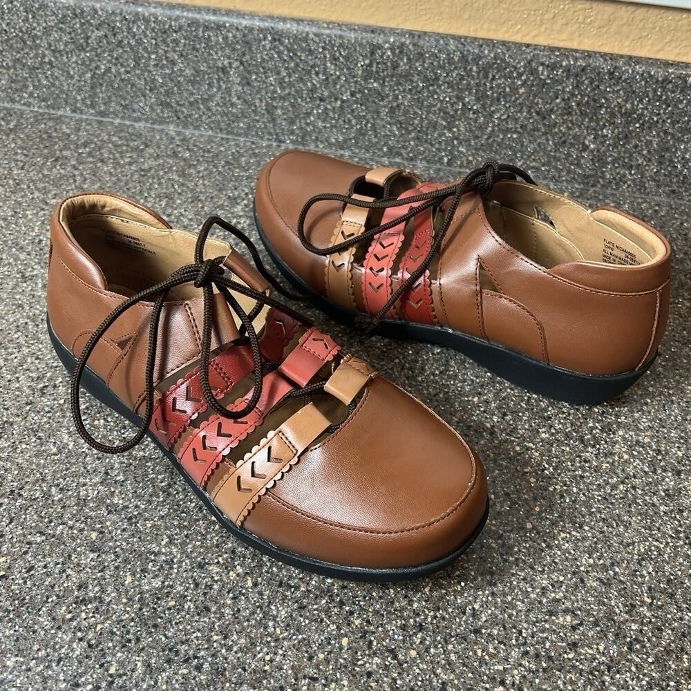 Comfortview Womens Sz 10 WW Brown Tie Up/Slip On Shoe Flats Synthetic Casual New